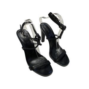90s Prada Black Leather Heels with Ankle Strap